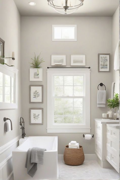 Cute Bathroom Colors, Small Bathroom Wall Color Ideas, Revere Pewter Bathroom Walls, Primary Bathroom Paint Colors, Paint Colours For Bathrooms, Light Bathroom Colors, Bathroom Wall Colours, Bathroom Painting Ideas Walls, Bathroom Colours 2024