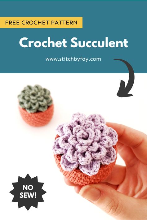 Add a touch of nature to your home with this no-sew crochet succulent pattern. These little succulents look darling sitting on a desk or shelf - add a hanging loop and it would make a cute car plant hanger too. This is a quick and easy pattern making it perfect for markets and gifts. Amigurumi Patterns, Crochet Car Succulent Pattern, Crochet Succulent Car Hanger, Crochet Plant Hanger For Car, Crochet Plant Car Hanger Free Pattern, Free Succulent Crochet Pattern, Crochet Car Plant Hanger Pattern Free, Crochet Car Plant Pattern Free, Free Plant Crochet Patterns