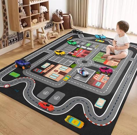 PRICES MAY VARY. [Cartoon carpet] Cartoon car track and city town pattern design,very cute and fun,suitable for all game lovers.Also kids can play with their cars on this game rug.The rug can be matched with many kinds of living room,bedroom,study room,dormitory or playroom,nursery room,kindergarten,etc. [Refreshing short-pile surface rug] Refreshing and skin-friendly hairless blanket surface,the blanket surface is delicate and does not hide trivial.A gentle shake can cause the layer of ash to f Toddler Rugs Boy Bedrooms, Cars Themed Bedroom Toddler, Cars Themed Room Boys, Toddler Room Car Theme, Cars Themed Room, Toddler Race Car Room, Race Car Room Boys, Car Themed Toddler Room, Monster Truck Toddler Room