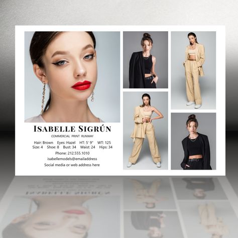 Model Actor 5 Photo Comp Card Template 5x7 White Comp Card Model, Print Fashion Runway, Comp Card, Talent Contest, Runway Hair, Card Model, Fashion Runway, Model Portfolio, Print Fashion