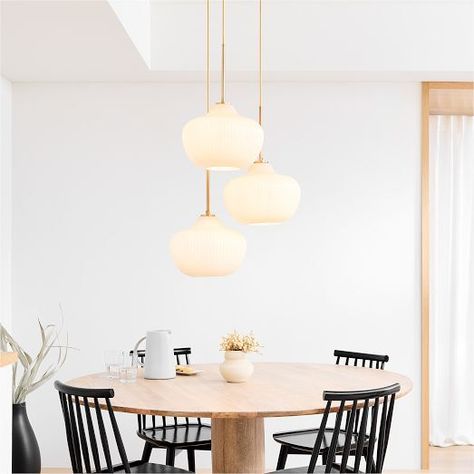 Dining Room Lighting | West Elm Ribbed Chandelier, West Elm Pendant Light, West Elm Chandelier, Staircase Pendant Lighting, Mid Century Modern Light Fixtures, Canopy Glass, Chandelier Ideas, Staircase Lighting, Teen Furniture