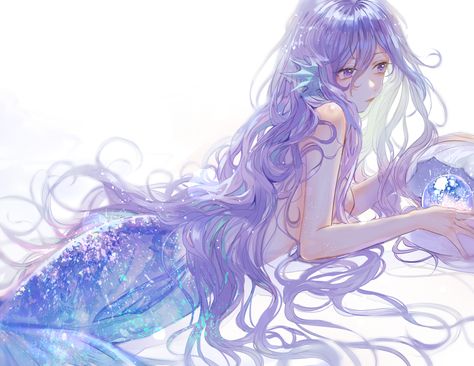 Art by Vertigo Anime Mermaid Female, Mermaid Oc, Mermaid Anime, Fantasy Creature Art, Mermaid Stuff, Anime Mermaid, Moe Anime, Purple Mermaid, Mermaid Dreams