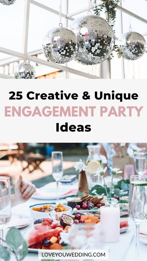 Engagement Party Date Night Ideas, Engagements Ideas Party, Karaoke Engagement Party, Engagement Party Venues, Theme For Engagement Party, Themes For Engagement Parties, Ring In The New Year Engagement Party, Engagement Party Ideas Themes Spring, Engagement Shower Themes