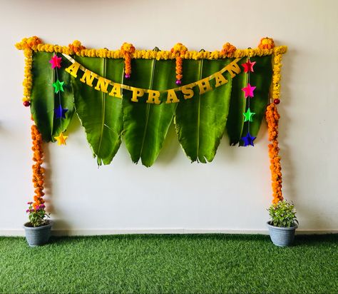 Anna Prashan Ideas, Annaprashan Decoration Ideas Diy, Indian Naming Ceremony Ideas, Decoration For Annaprasana, Anaprasana Baby Decorations, Aanprashn Decoration, Annaprasna Decoration Ideas, Annprashan Baby Decoration, Annprashan Baby Photoshoot