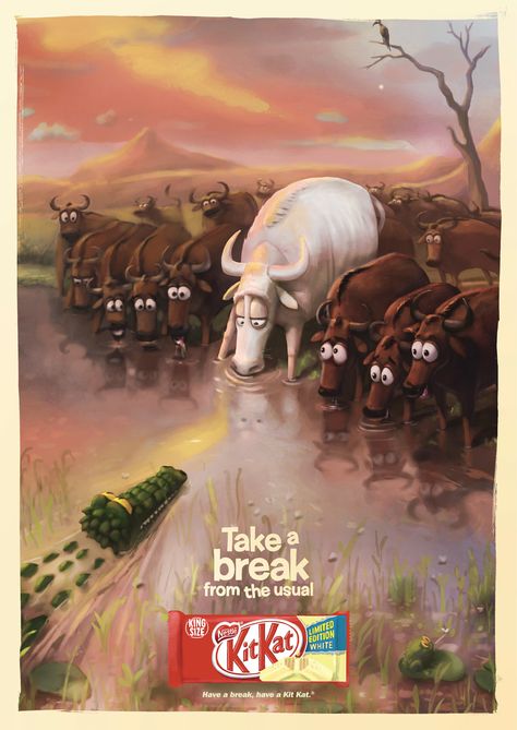 Kit Kat: Take a break from the usual, Croc Funny Poster Design, Creative Advertising Design Graphics, Print Advertising Design, Funny Advertising, Funny Commercial Ads, Clever Advertising, Advertising Ideas, Funny Commercials, 광고 디자인