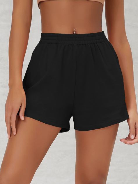 Black Sweat Shorts Outfit, Sporty Outfit Ideas, Sweat Shorts Outfit, Black Short Jumpsuit, Black Sweat Shorts, High Waisted Athletic Shorts, Sporty Outfit, Sporty Shorts, Black Sweats