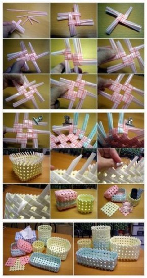 40 Repurposing Plastic Straw Crafts Ideas - Bored Art Plastic Straw Crafts, Diy Storage Containers, Straw Art, Diy Straw, Straw Crafts, Gubahan Bunga, Bored Art, Straw Weaving, How To Weave