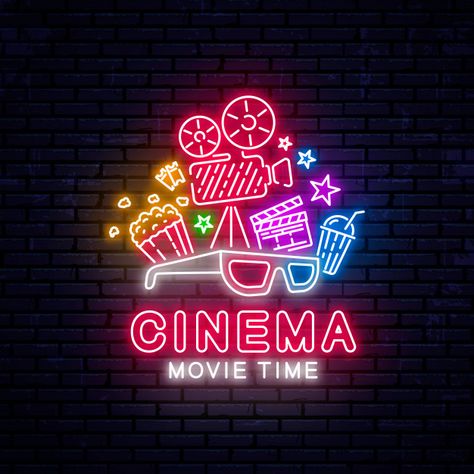 Cinema neon sign Premium Vector | Premium Vector #Freepik #vector #light #ticket #3d #cinema Cinema Neon Sign, Wallpaper Cinema, Neon Line Art, Cinema Wallpaper, Cinema Movie Theater, Cinema Sign, Film Background, 3d Cinema, Cinema Design