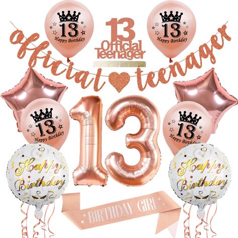 PRICES MAY VARY. 💕【Awesome 13th Birthday Decorations Kit】: 1pc Official Teenager Banner, 1pc Official Teenager Cake Topper, 4pcs 13th Birthday latex balloons in 12inch , 2pcs digit balloons in 32inch for 13th birthday, 2pcs round shape birthday foil balloon in 18inch, 2pcs star shape foil balloon in 18inch and 1pc birthday girl sash for 13 birthday. Enough quantity and nice decoration for assisting you to prepare an unforgettable and joyful party. 🎉 【Premium Material】: The Official Teenager ba Birthday Ideas For 13th Girl, 13 Birthday Balloons, Happy 13th Birthday Girl, 13th Birthday Party Ideas For Girls 13, Happy Birthday Teenager, 13th Birthday Party Ideas For Girls, 13th Birthday Cake, Birthday Things, 13 Birthday