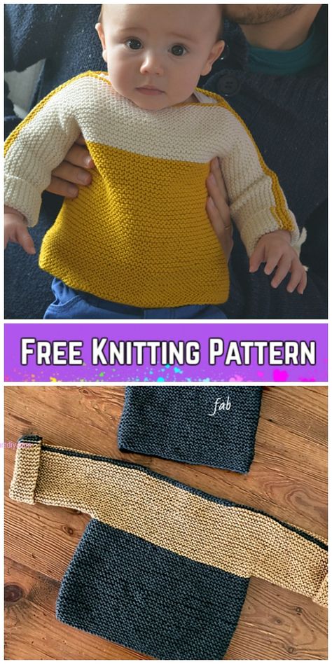 Knit Easy Garter Stitch French Macaroon Baby Sweater Pullover Free Knitting Pattern Pola Sweater, Sweater Free Knitting Pattern, Easy Baby Knitting Patterns, Baby Cardigan Knitting Pattern Free, Pull Bebe, Crochet Baby Sweater, Knitting Patterns Free Sweater, Baby Sweater Patterns, Baby Sweater Knitting Pattern