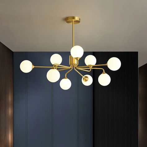 Modern Brass Sputnik Chandelier 9-Light with Glass Shade for Living Room Living Room Chandelier Low Ceiling, Living Room Ceiling, Modern Brass, Family Movie Night, Sputnik Chandelier, Dining Room Chandelier, Chandelier For Sale, Chandelier In Living Room, Brass Glass