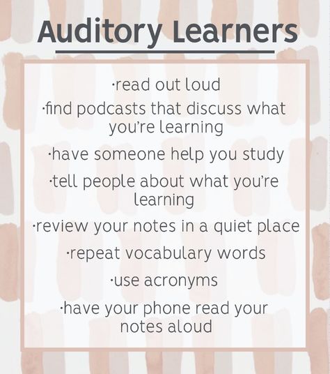 Auditory Learner Study Tips, Auditory Learning Style, Study Timetable, Child Guidance, Auditory Learners, Psychology Careers, Study Tips For Students, School Apps, Academic Goals