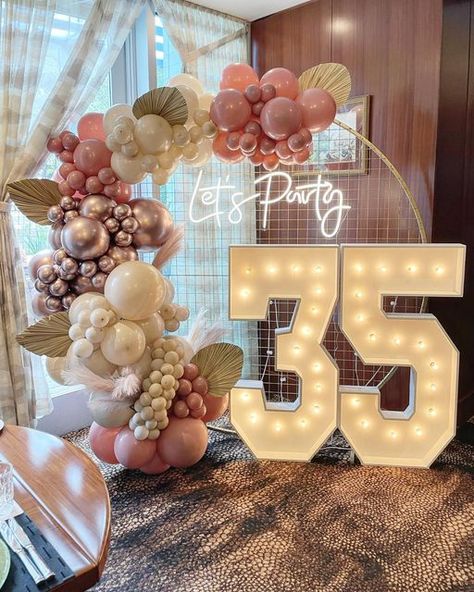 35th Birthday Party Decorations, 35 Birthday Decoration Ideas For Women, 21 Marquee Numbers With Balloons, Celebrating 35th Birthday, 35 Theme Birthday Party, Birthday Party At Home Decoration, 30 Backdrop Party Ideas, Let’s Party Backdrop, 35th Birthday Backdrop Ideas