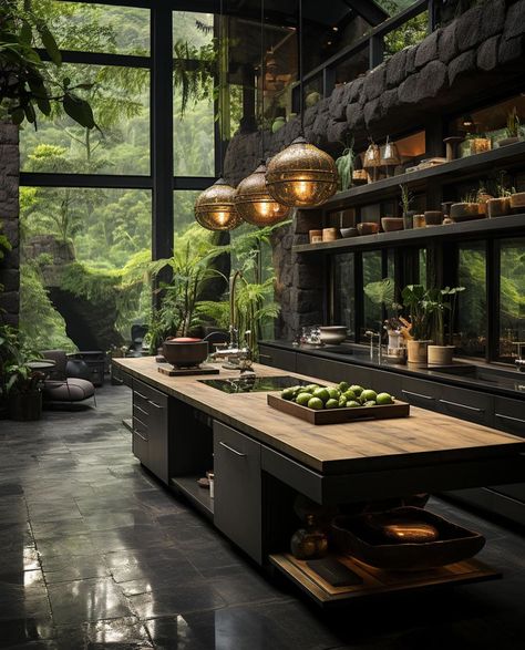 Awakening the Enchantment of a Bali Dream Home Futurism, Dark Modern, Dark Kitchen, Hus Inspiration, Dark Interiors, Home Building Design, Dream House Interior, Dream House Decor, House Inspo