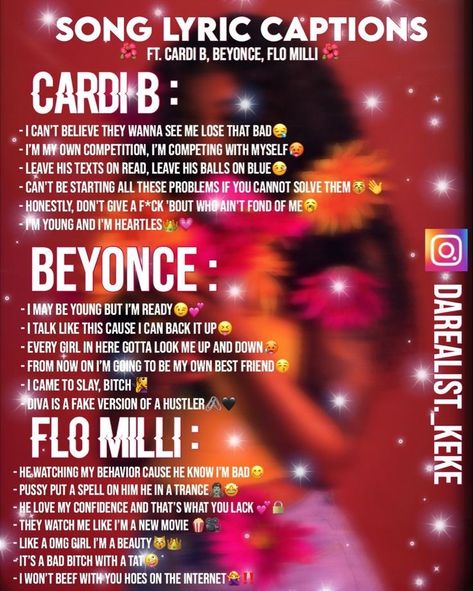 Baddie Lyrics Captions For Instagram, Ideas For Songs Lyrics, Lyrics To Use As Instagram Captions, Baddie Lyrics Captions, Freaknik Captions For Instagram, Music Lyric Captions For Instagram, Baddie Song Captions, Best Song Quotes For Instagram, Insta Lyric Captions