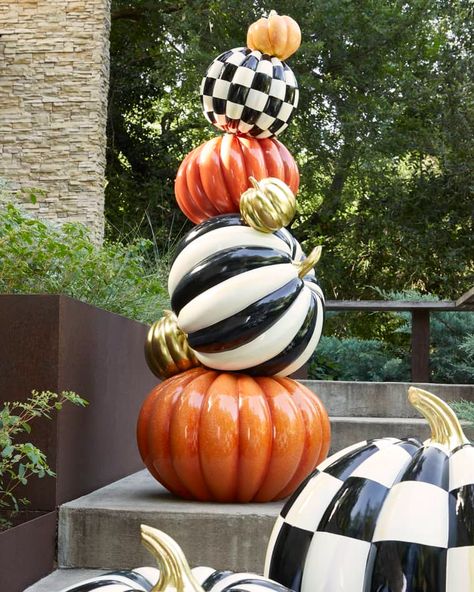 Pumpkin Topiary Diy, Mackenzie Childs Diy, Mackenzie Childs Inspired, Front Yard Decor, Mckenzie And Childs, Halloween Pumpkin Designs, Pumpkin Topiary, Dekor Diy, Stacked Pumpkins