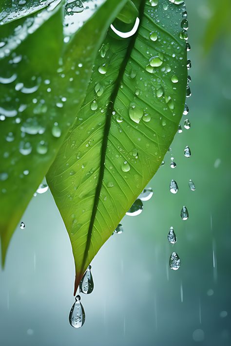Leaves in the rain with raindrops of water or dew Dew Drops On Leaves, Rain Drop Wallpaper Water Droplets, Dew On Leaves, Rain Nature Photography, Water Droplets On Leaves, Rain Drops Wallpapers, Rain Drops Aesthetic, Rain Drops Photography, Raindrops Aesthetic