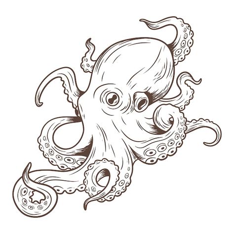 Hand drawn octopus drawing illustration | Free Vector #Freepik #freevector #animal-coloring #animal-drawing #drawing #creative-illustration Octopus Art Drawing, Octopus Sketch, Shell Drawing, Octopus Drawing, Octopus Illustration, Octopus Tattoo Design, Create This Book, Cute Octopus, Hand Drawing Reference