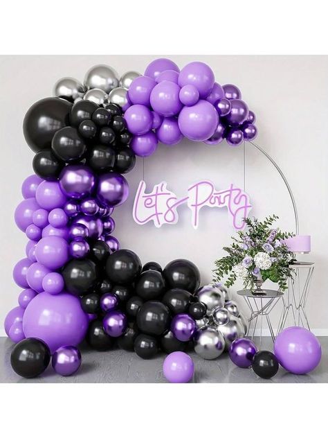 Multicolor Collar Latex Embellished Event & Party Supplies Black Balloon Arch, Purple Balloon Garland, Purple Balloon, Silver Balloons, Black Balloon, Silver Balloon, Outdoor Party Decorations, Metallic Balloons, Purple Balloons