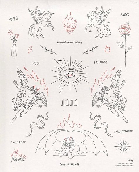 Detail Tattoos, Tattoos Line Work, Tattoo Angel Numbers, Angel Numbers 1111, Good And Evil Tattoos, Tattoo Devil, Small Angel Tattoo, Pegasus Tattoo, Angle Tattoo