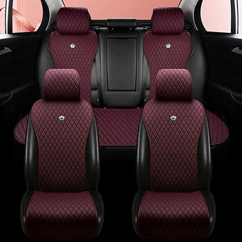 Amazon.com: Red Rain Wine Red Seat Covers Universal Leather Seat Cover Comfortable Car Seat Cover 2/3 Covered 11PCS Fit Car/Auto/SUV (A-Wine red) Car Interior Seat Covers, Seat Covers For The Car, Car Seat Cover Design, Red Seat Covers, Cute Car Seat Covers, Seat Covers For Car, Mustang Emblem, Best Car Seat Covers, Car Back Seat