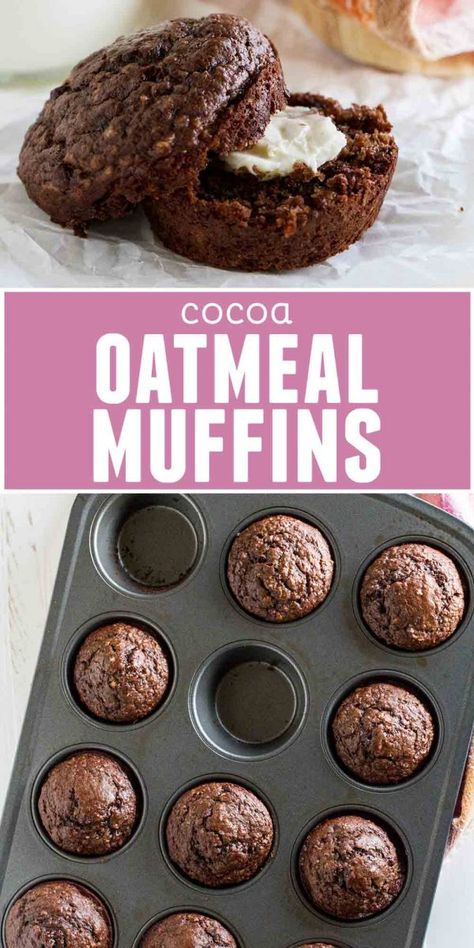 Tender and sweet, these Cocoa Oatmeal Muffins make a special breakfast treat or a great after school snack. Add in mini chocolate chips to intensify the chocolate flavor! Cocoa Oatmeal, Nutella Muffin, Cupcakes Flores, Muffins Blueberry, Breakfast Chocolate, Muffins Breakfast, Morning Glory Muffins, Special Breakfast, After School Snack