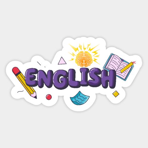 Subject In English, English Stickers Printable, English Design Art, English Subject Stickers, English Teacher Logo Design, English Aesthetic School Subject, English Teacher Stickers, English Subject Logo, English Stickers School