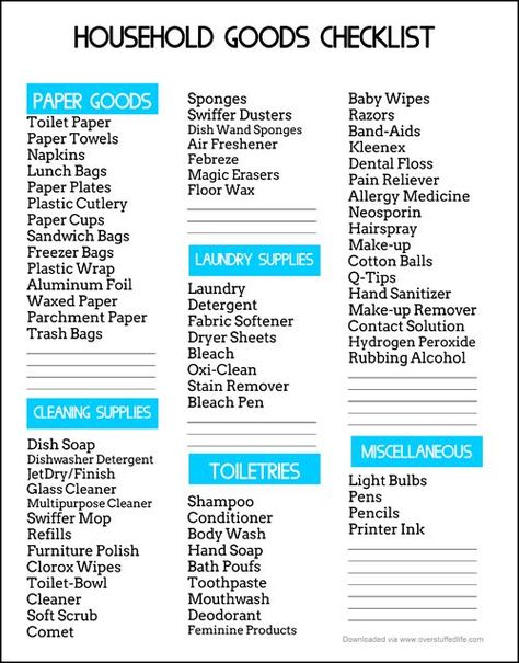 Love to bulk buy when things are on sale? Check out this printable to keep track of your household goods and inform your shopping! Household Essentials Checklist, Organization College, House Checklist, New Home Checklist, Apartment Checklist, Moving Checklist, Trendy Apartment, Ideas Para Organizar, Household Goods