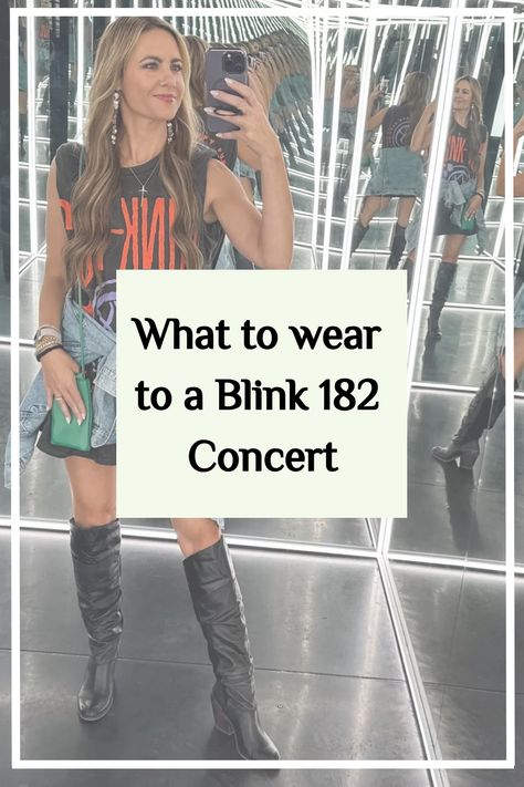 Create a simple yet aesthetic and cute outfit for your next Blink 182 concert that will make you stand out in the crowd! Let your style shine with this easy and trendy look. Doc Martin Concert Outfit, Punk Gig Outfit, Band Tee Concert Outfits, Blink Concert Outfit, What To Wear To Blink 182 Concert, What To Wear To A Blink 182 Concert, Blink 183 Concert Outfit, Blink 182 Concert Outfit Plus Size, Blink 182 Concert Outfit Summer