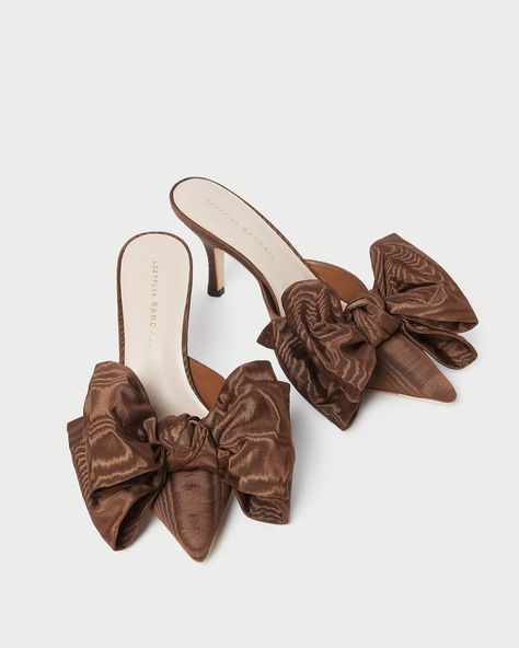 Loeffler Randall | Margot Chocolate Moiré Bow Mule l Pumps l Footwear Bow Mules, Fall Palette, Loeffler Randall Shoes, Spring Palette, Fall Events, Clover Green, Chocolate Color, 3 Inch Heels, Loeffler Randall