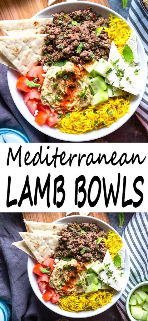 Ground Lamb Dishes, Mediterranean Recipes With Lamb, Meditterean Lamb Recipes, Greek Lamb And Rice Recipes, Ground Lamb Dinner Recipes, Ground Lamb Feta Recipes, Ground Lamb Bowl Recipes, Grounded Lamb Recipes, Ground Lamb Slow Cooker Recipes