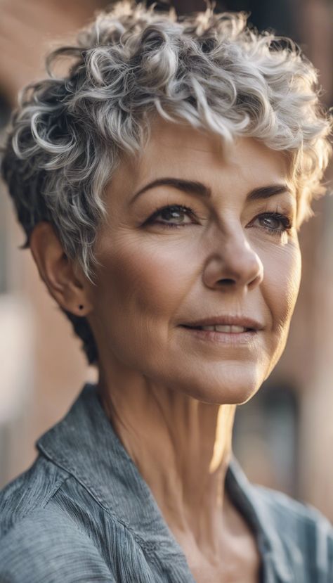 28 Short Hairstyles For Older Women Over 50 » Hairstylester Short Haircut For Curly Hair Older Women, Short Curly Hair Over 50 Women, Feminine Haircuts, Short Hairstyles For Older Women, Layered Thick Hair, Covering Grey Roots, Curly Pixie Haircuts, Hair Contouring, Short Curly Pixie