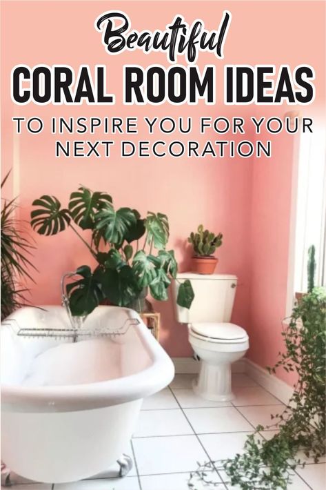 Colorful Bathroom Walls, Coral Bathroom Walls, Coral Room Ideas, Coral Bathroom Ideas, Bold Bathroom Colors, Terracotta Living Room, Coral Bathroom Decor, Coral Paint Colors, Coral Living Rooms