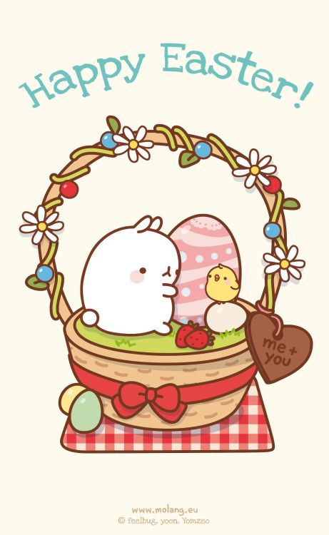 Happy Easter from Molang Kawaii, Molang Wallpaper, Happy Easter Wallpaper, You're Special, Easter Drawings, Food Anime, Karakter Sanrio, Notebook Drawing, Easter Wallpaper