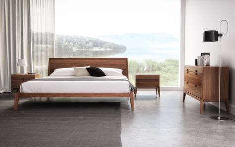 Shown in natural light walnut 500 Muji Bedroom, Bed Decor Ideas, Modern Bedroom Furniture Sets, Double Bed Designs, Interior Design Help, Walnut Bed, Modern Bedroom Furniture, Bedroom Collection, Bedroom Furniture Sets