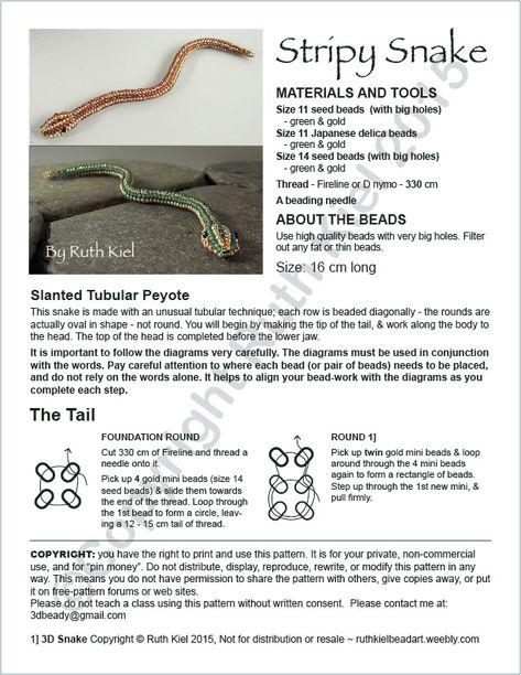 Kiel, Seed Bead 3d Animal Patterns Free, 3d Beaded Animals Patterns Free, 3d Snake, Beaded Animals Tutorial, Wrap Bracelet Tutorial, Seed Bead Jewelry Patterns, Seed Bead Crafts, Seed Bead Patterns