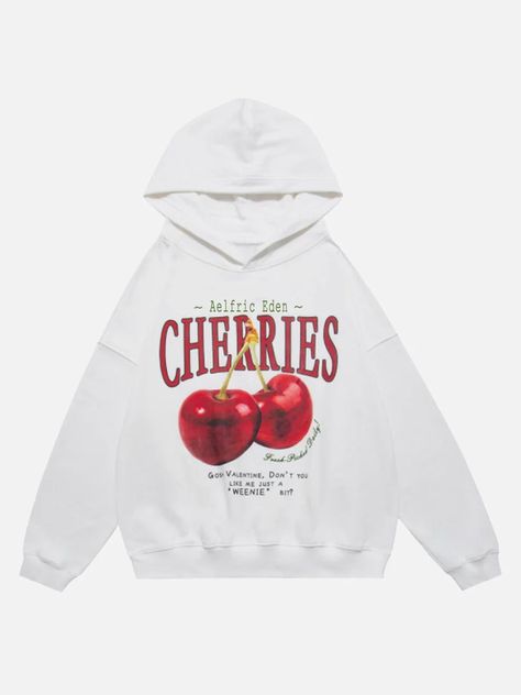 Aelfric Eden Cherries Hoodie – Aelfric eden Hoodie Cartoon, Aelfric Eden, Couples Sweaters, Pullover Mode, Clothing Details, Cherry Print, Grunge Style, Comfy Hoodies, Mode Streetwear