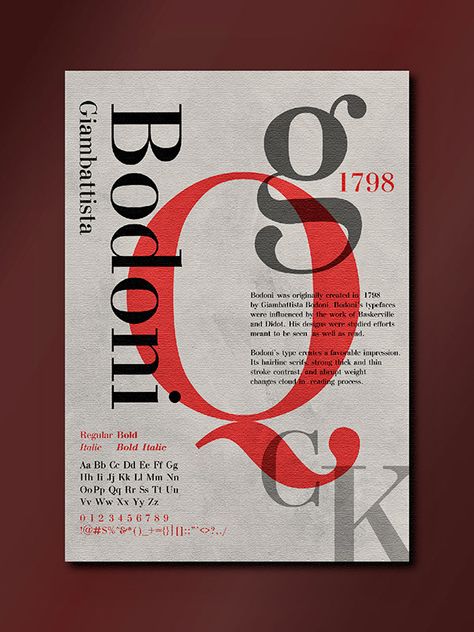 Bodoni Typeface Poster on Behance Bodoni Typeface Poster, Bodoni Poster Typography, Type Specimen Poster Design, Typeface Design Poster, Typography Font Poster, Font Specimen Poster, Typeface Specimen Poster, Type Poster Design Typography, Typeface Poster Design