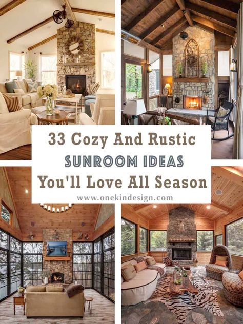 33 Cozy And Rustic Sunroom Ideas You'll Love All Season Sunroom Ideas Farmhouse, Rustic Sunroom Ideas, Sunroom Decorating Ideas Indoor, Craftsman Sunroom, Cabin Sunroom, Three Season Porch Ideas, 4 Season Room Addition, Indoor Sunroom Ideas, Indoor Sunroom Furniture