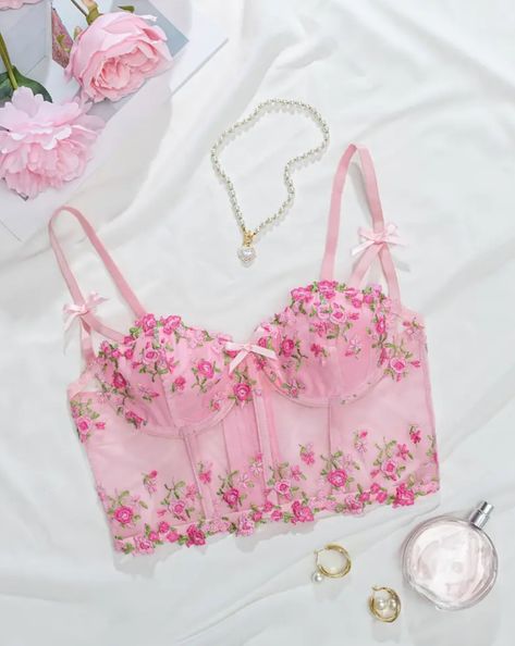 Corset Bralette Pink Floral Corset, Sheer Embroidery, Floral Corset Top, Lingerie Catalog, Floral Corset, Floral Rosa, Bralette Top, Pink Lingerie, Delicate Design