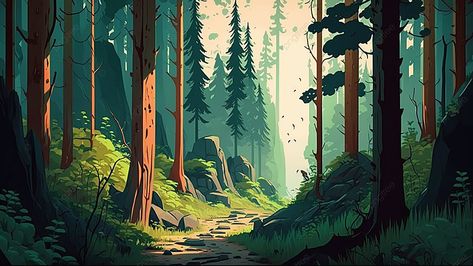 Forest Stream Illustration, Animation Forest Background, Ipad Forest Wallpaper, Cartoon Forest Background Illustrations, Forest Comic Background, Green Forest Illustration, Deep Forest Illustration, Forest Vector Art, Forest Trail Drawing