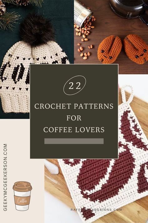 Calling all coffee lovers! Get ready to get crafty and have fun making some of these delightful coffee inspired crochet patterns. You will find a delightful assortment of 22 crochet patterns for coffee lovers. I've gathered the most charming designs, suitable for beginners and those seeking more challenging projects. Whether you are looking for free crochet patterns or paid patterns, you are sure to find a project that is perfect for you. Coffee Bean Crochet, Crochet Objects, Coffee Crochet, Crochet Quote, Crochet Coffee, Crochet Keychain Pattern, Coffee Theme, Coffee Crafts, Iced Coffee Cup