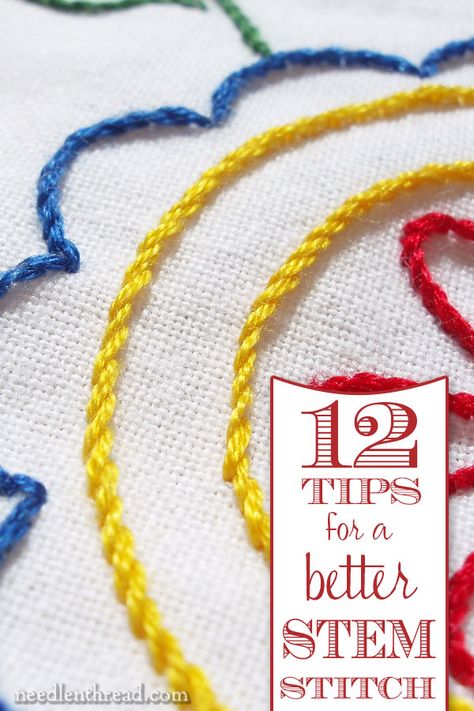 12 Tips for a Better Stem Stitch! – NeedlenThread.com Brazilian Embroidery, Silk Ribbon Embroidery, Crewel Embroidery, Bordados Tambour, Stem Stitch, Embroidery Stitches Tutorial, Needlework Embroidery, Sewing Stitches, Hand Embroidery Stitches