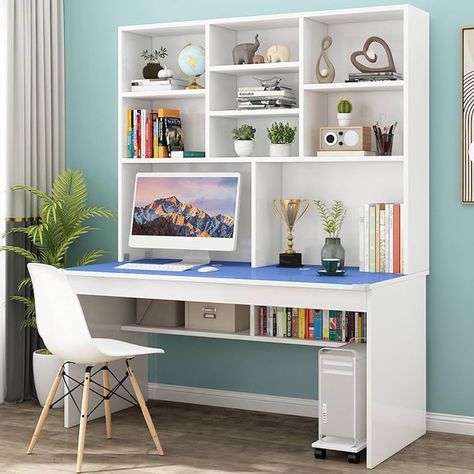 Amazon.com: FAANAS Computer Desk with Bookshelf for Small Space, Wood Writing Table/Workstation Teens Student Study Table Home Office Desk Computer Desk with Hutch(47 Inch, Blue) : Home & Kitchen Wood Writing Table, Bookshelves For Small Spaces, Desk With Bookshelf, Study Table And Chair, Wood Writing, Desk With Hutch, Computer Desk With Hutch, Desk Computer, Bookshelf Desk