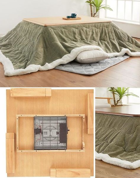 Topjia Japanese Kotatsu Heater Table Set Japanese Home Living Room, Japanese Heated Table, Diy Kotatsu Table, Kotatsu Living Room, Kotatsu Aesthetic, Japanese Kotatsu, Japanese Apartment, Japanese Table, Japanese Furniture