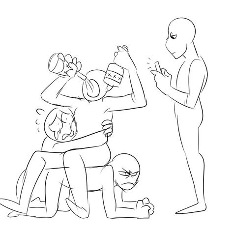 Me drinking. Anna taking a pic. Me sitting on Zack. Ellie hugging me. 4 Person Draw The Squad, Trio Friendgroup Drawing, 4 Person Friend Group Dynamic, Draw The Squad Four, Friendgroup Drawing Reference 4, Group Drawing Poses Five, Draw The Group, Draw Your Squad Funny 5 People, Draw Your Squad 4 People