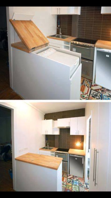 Hide the washer Små Rum Lidt Plads, Bilik Air, Wohne Im Tiny House, Compact Living, Hus Inspiration, Tiny Spaces, Small Places, Design Del Prodotto, Tiny Kitchen