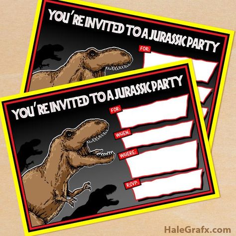 FREE Printable Jurassic Park T-Rex Birthday Invitation Free Printable Jurassic World Invitation, Jurassic Park Invitation Template, Jurassic World Party, Jurassic Park T Rex, Jurassic Park Party, Paw Patrol Birthday Invitations, Jurassic Park Birthday, Paw Patrol Invitations, Park Party