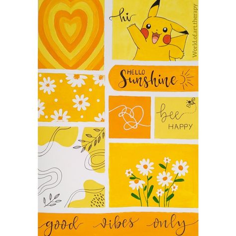 Aesthetic yellow mood board Yellow Theme Drawing, Happy Mood Board Aesthetic, Happy Paintings Easy, Yellow Mood Board Painting, Yellow Moodboard Painting, Moodboard Aesthetic Drawing, Moodboard Painting Ideas, Yellow Drawing Aesthetic, Colour Doodle Art