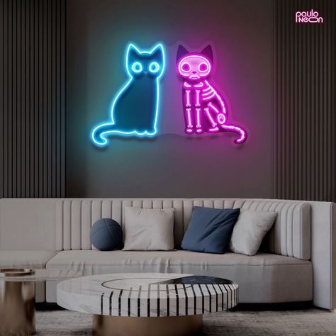 Neon Sign Custom Black Cats, cats gift personalized, cat decor for home, cat decor for bedroom, cat wall art, gift for the home decor Halloween Decor Indoor, Cyberpunk Room, Neon Home Decor, Wall Decor Trends, Cat Bedroom, Cool Neon Signs, Outdoor Entryway, Black Rooms, Decor For Bedroom